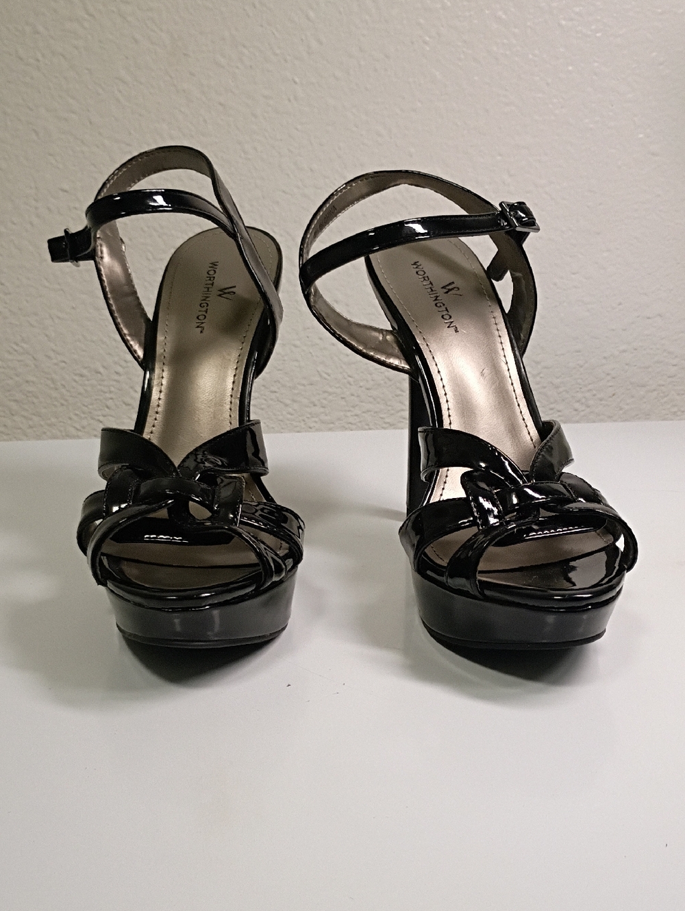 Worthington Black Patent Platform Heeled Sandals